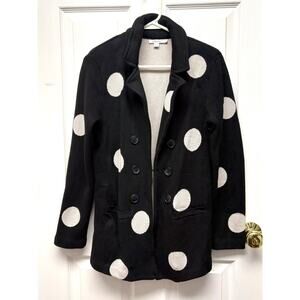 Chico’s Sweater Jacket Black Polka Dot Knit Double Breasted Blazer Size 2 4